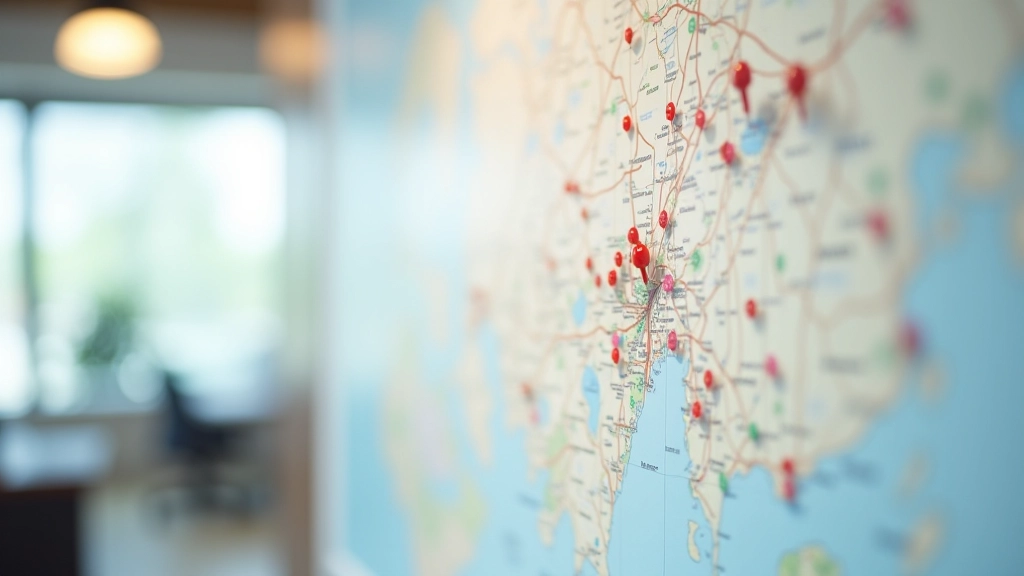 Карта Алматы на стене в офисе агентства недвижимости