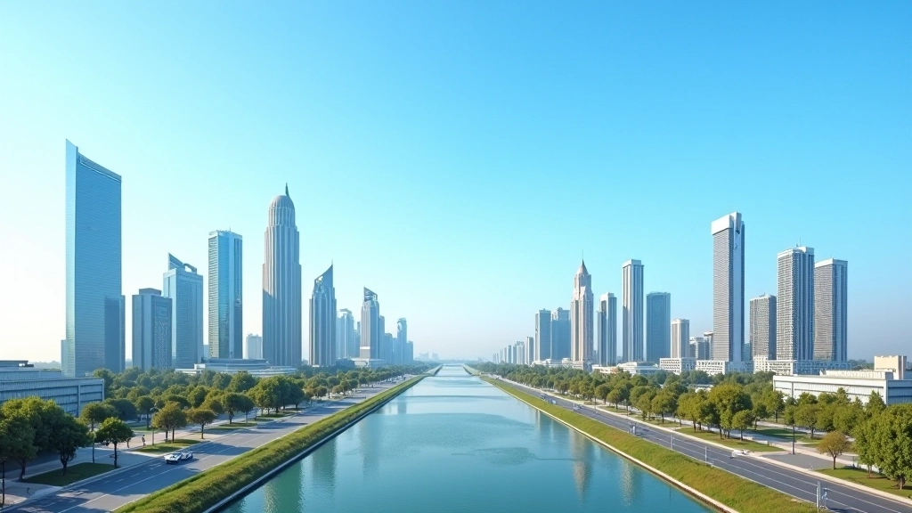 Архитектурный панорамный вид Астаны с футуристическими зданиями и широкими проспектами